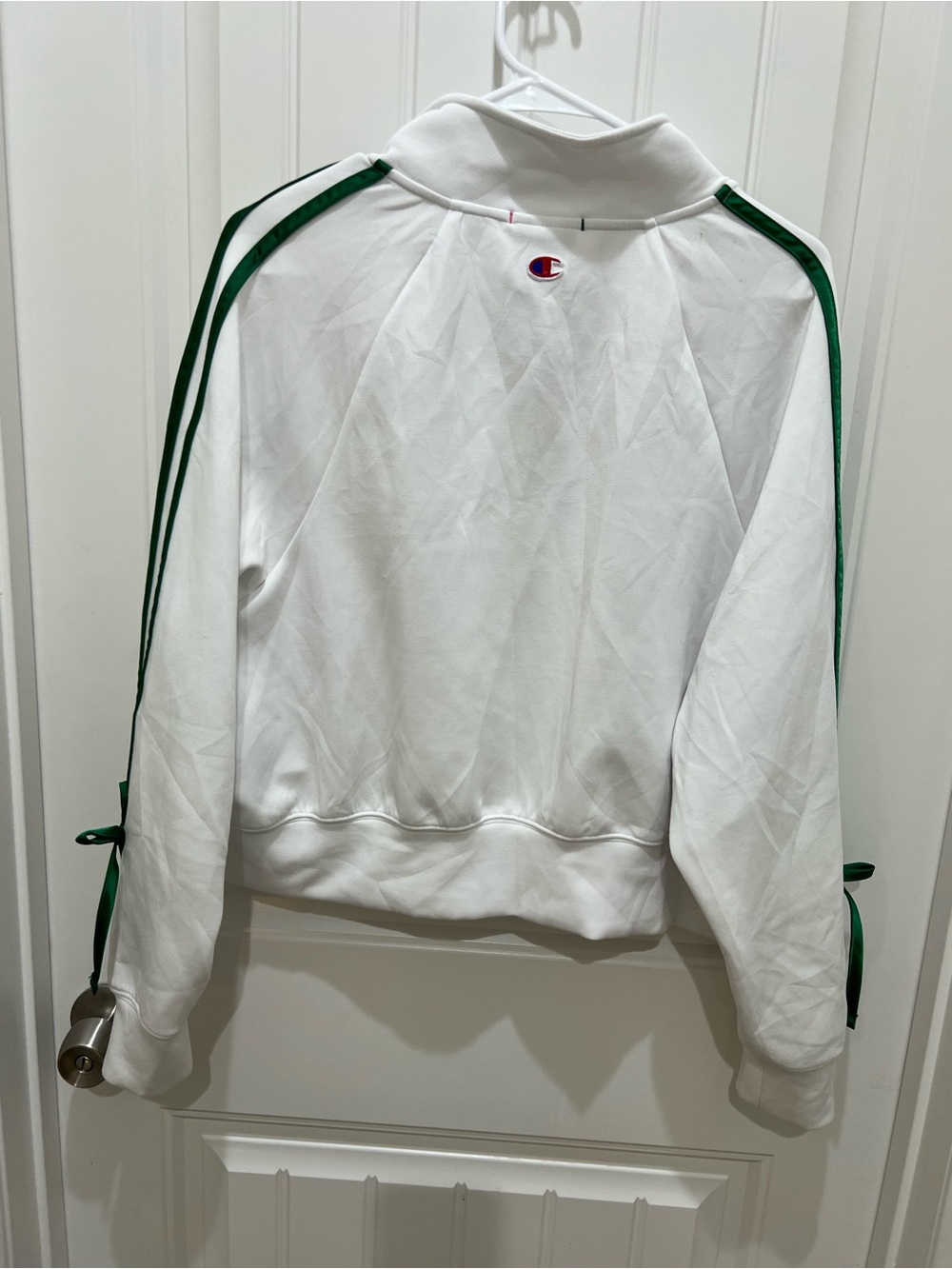Champion White Zip Jacket with Green Stripe Accents - Picture 7 of 7